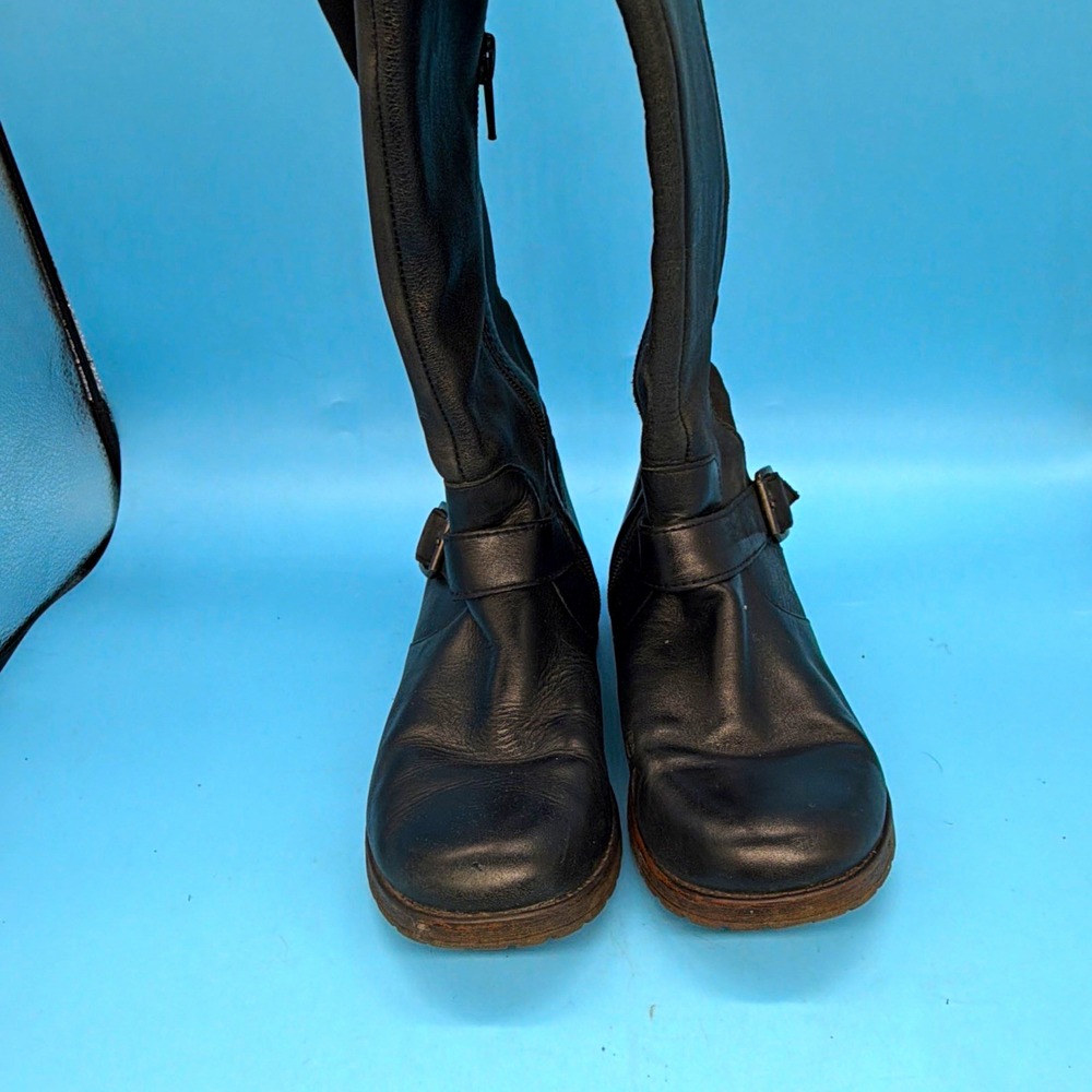 Kenneth Cole NY Jenny Black Leather Riding Boots Women's Size 7.5 Knee High Zip